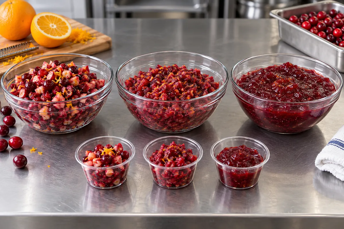 Coarse medium and smooth cranberry relish textures