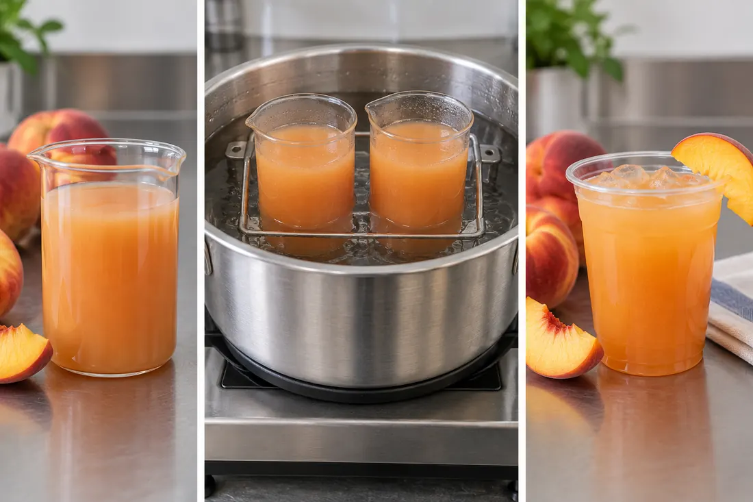 Peach beverage samples observed across processing and service